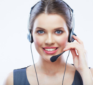 Close up face portrait o woman customer service worker isolated